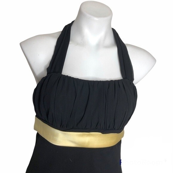 DAVIDS BRIDAL Chiffon Halter Dress Black Yellow All Occasion Sleeveless Size 2 - Picture 8 of 10
